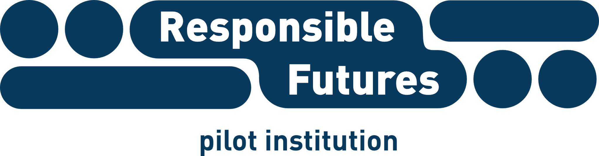 White text that says responsible futures pilot institution over blue bars