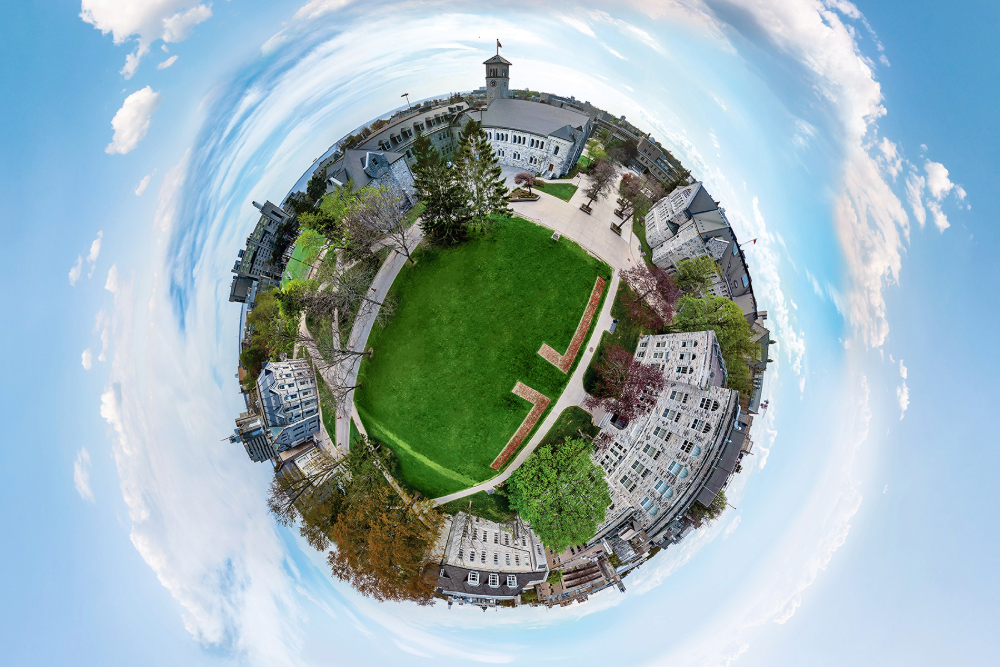 Fisheye photo of Queen's campus