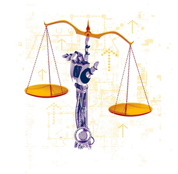 [Illustration by Gary Neill of the scales of justice]