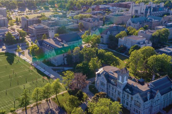 [Aerial photo of Queen's campus]