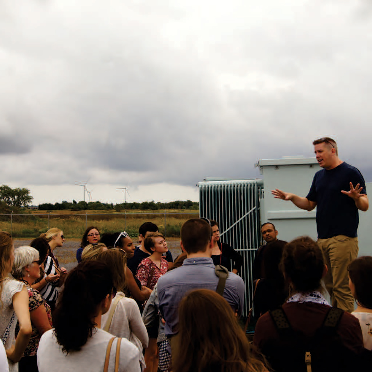 Director Warren Mabee speaking to a group of students