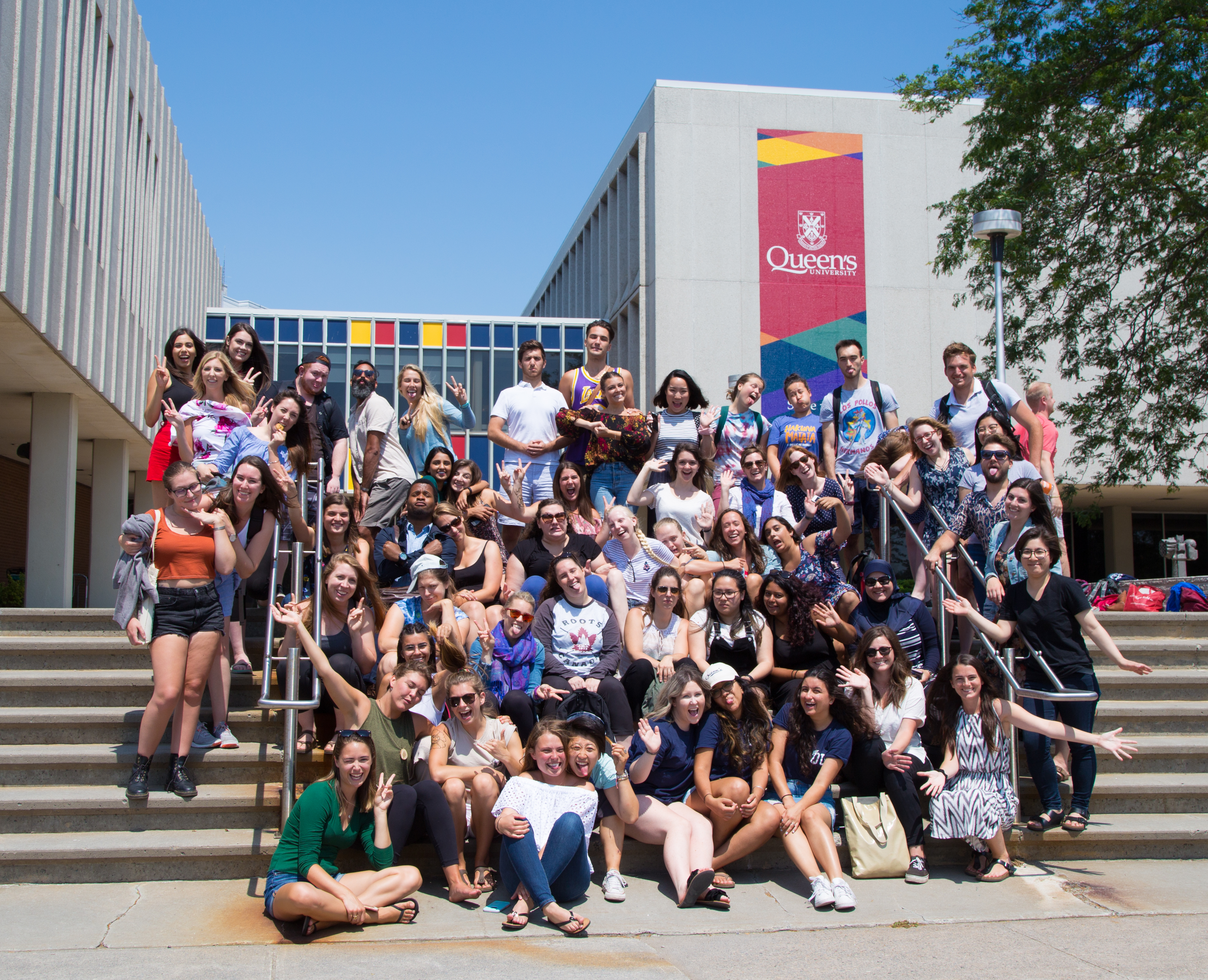 Last day of classes - students pose outside Duncan McArthur Hall 