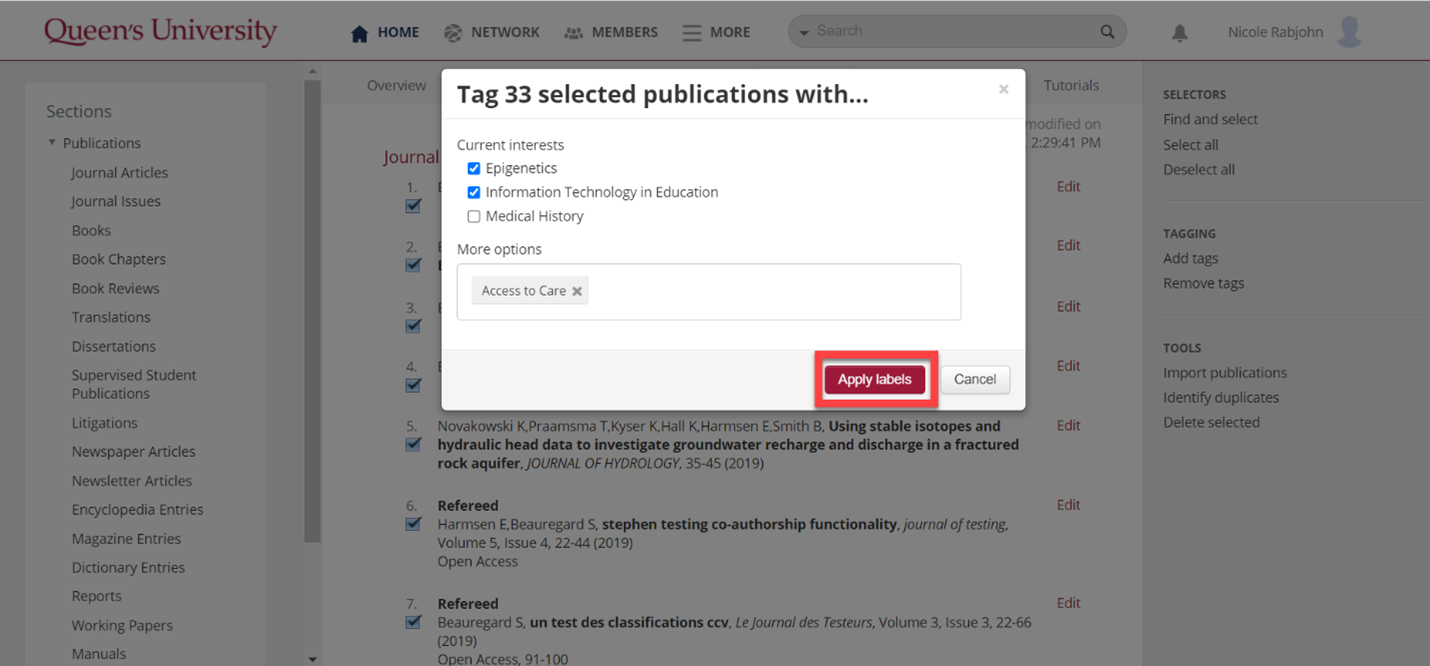 image showing step four for how to add research theme tags to your publications