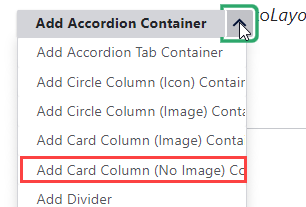 paragraph selection dropdown with column card (no image) highlighted