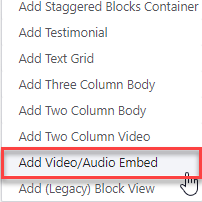 Selecting Add Video Embed Menu Item