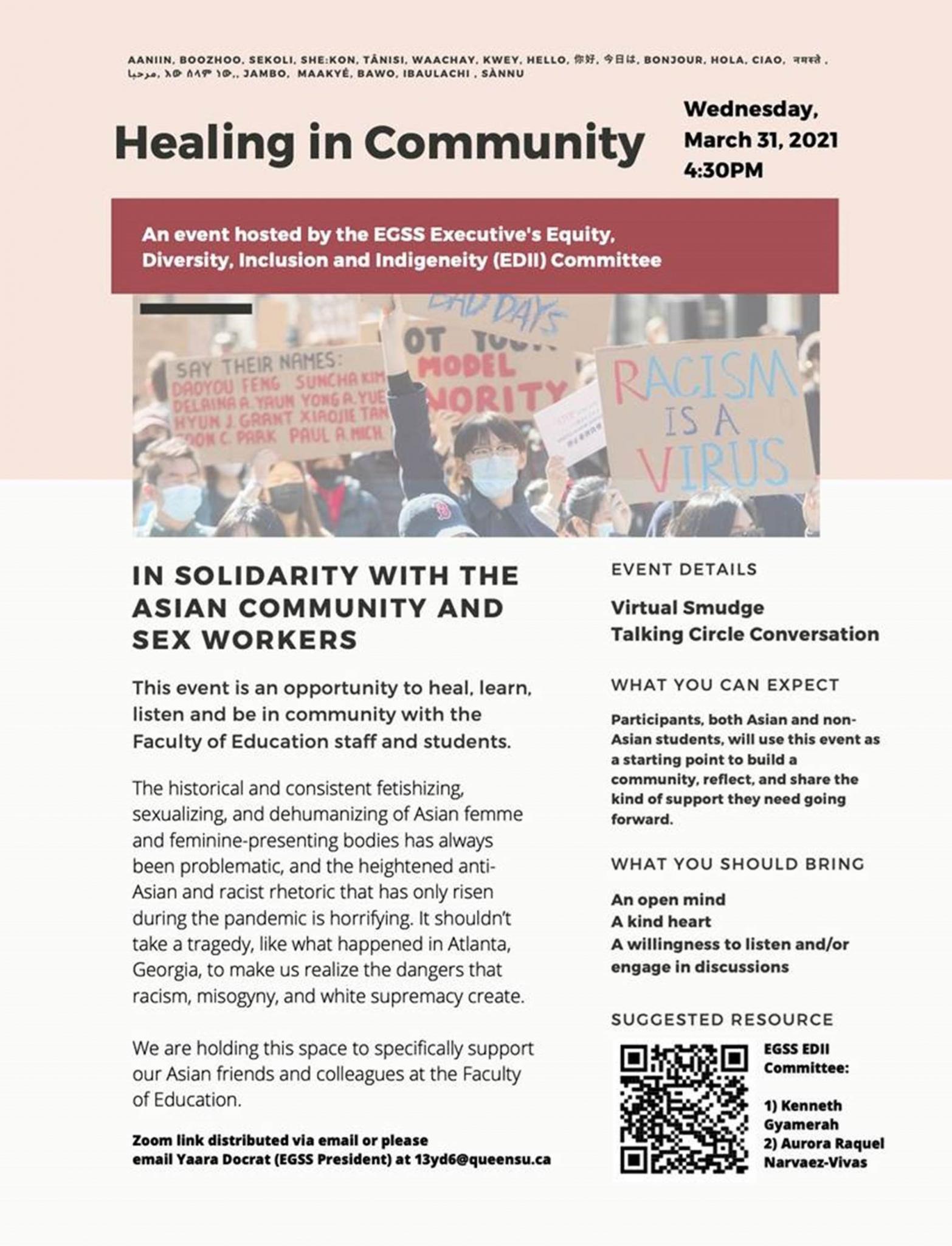 Healing in Community, Solidarity with the Asian Community and Sex Workers |  Yellow House